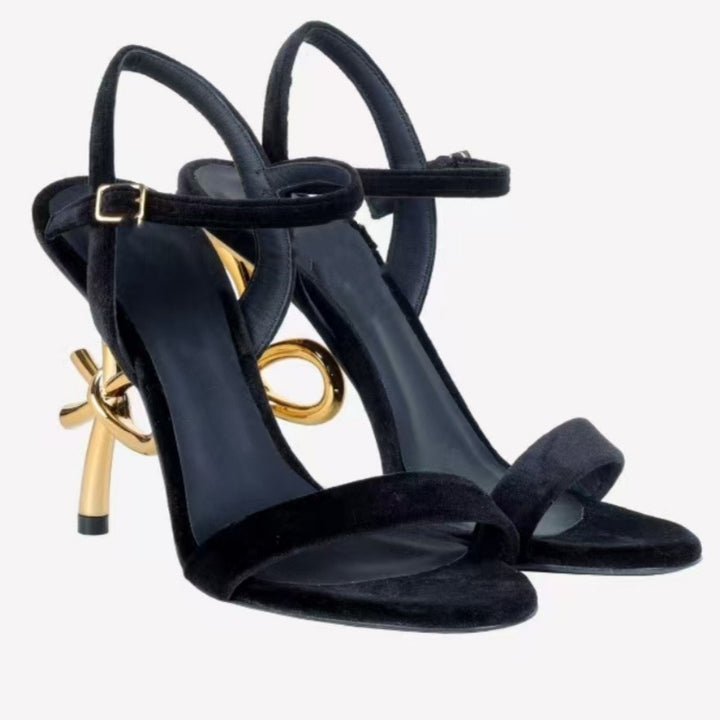 Femme Elegante Open-Toe Stiletto Sandaler med Dekorativt Rem Detalje Stilla