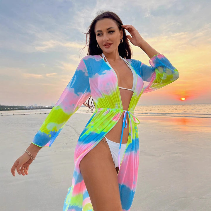 Dame Strandkimono med farverigt batikdesign Stilla
