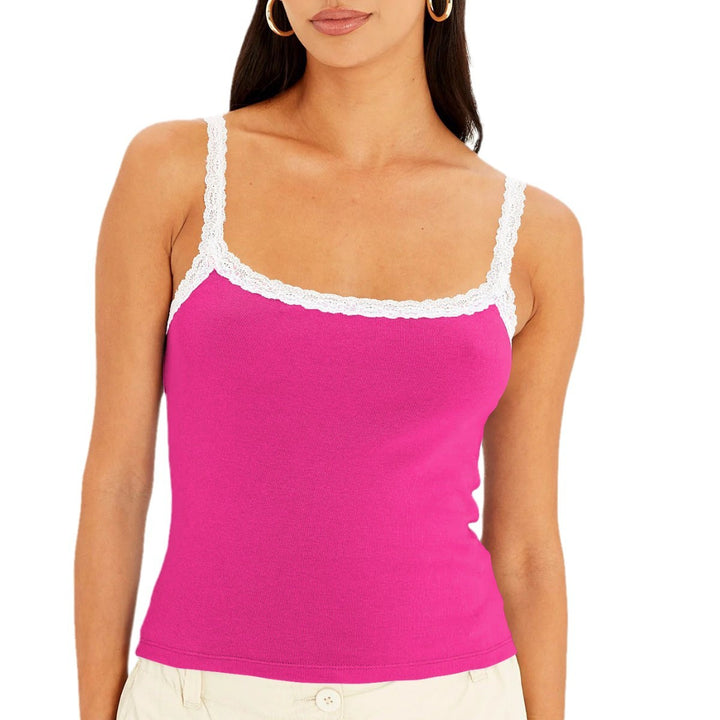 Dame Spaghetti straps top med dekorativt spidskant Stilla