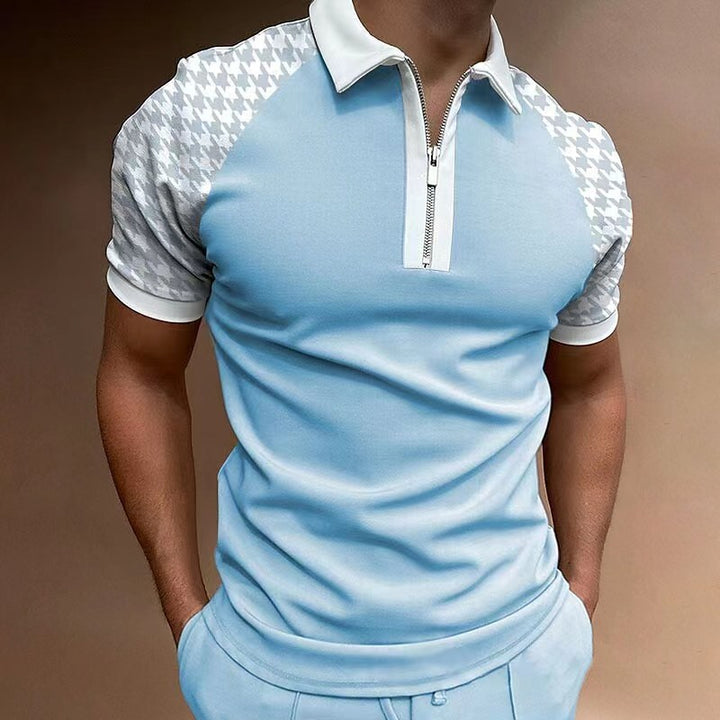 Herre Poloshirt med moderne lynlås og trendy ternet mønster Stilla