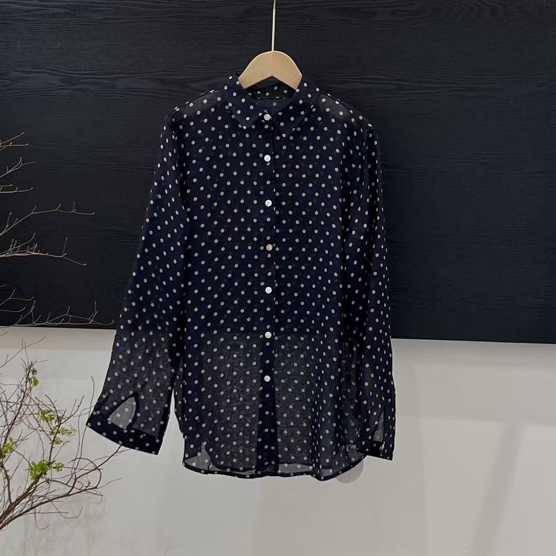 Dame Polka Dot Letvægts Button-Up Skjorte Stilla