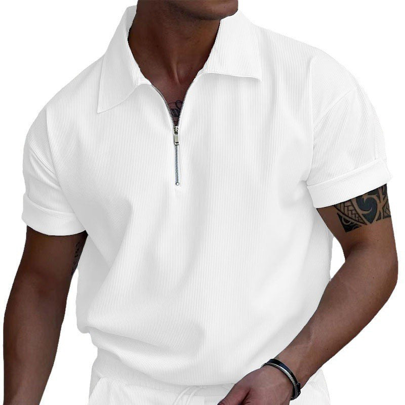 Herrer polo med kort lynlås og struktureret design Stilla