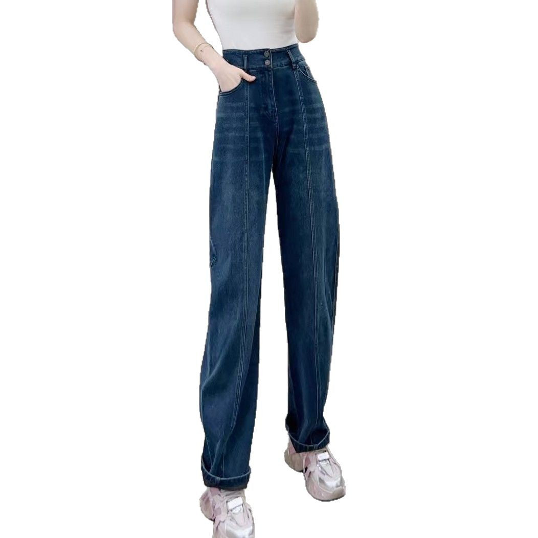 Dame brede højtaljede jeans med elastisk talje og klassiske lommer Stilla
