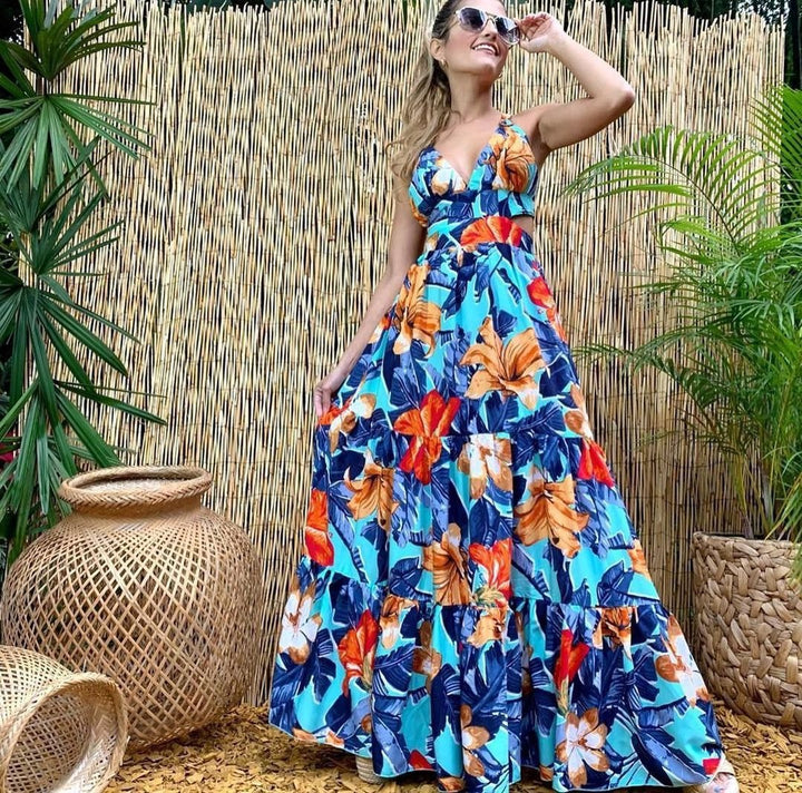 Dame Maxi-kjole med blomsterdesign og raffineret snit Stilla