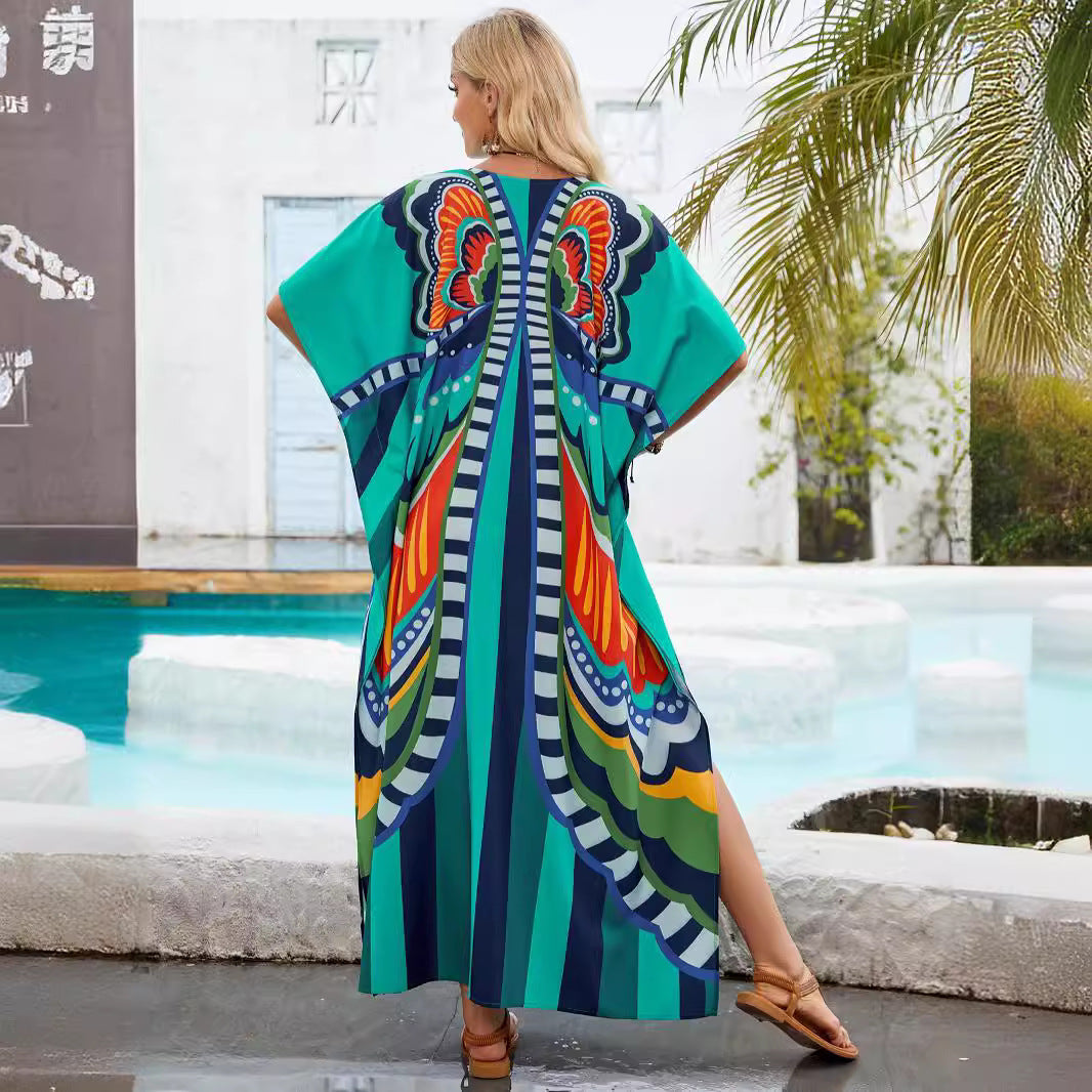 Dame Kaftan Kjole med farverigt blomsterdesign og flydende snit Stilla