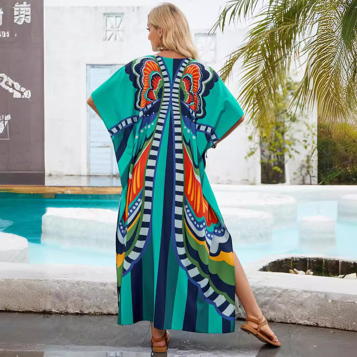 Dame Kaftan Kjole med farverigt blomsterdesign og flydende snit Stilla