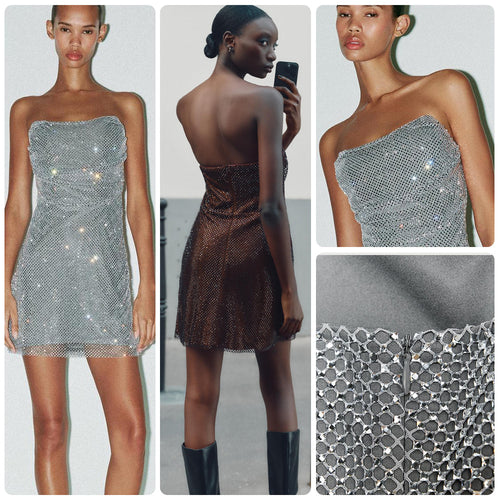 Dame Glitterende Cocktailkjole med Off-Shoulder Design og Funklende Pailletter Skovae