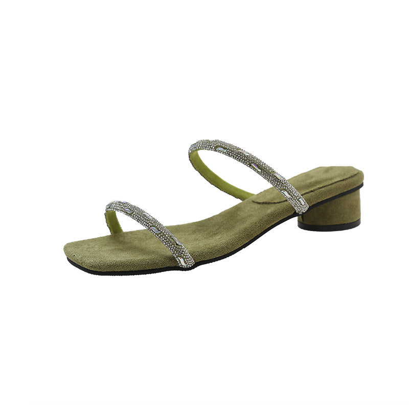 Femme Elegante Strappy Slide Sandaler med Rhinestone Accenter Stilla