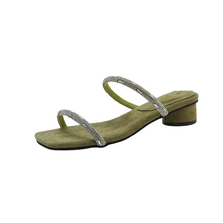 Femme Elegante Strappy Slide Sandaler med Rhinestone Accenter Stilla