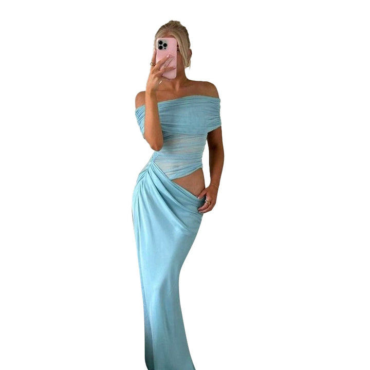 Dame elegant Off-Shoulder Maxikjole med figurformende V-hals design Skovae