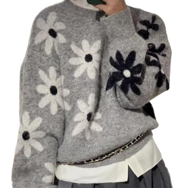 Kvinders strikket sweater med blomstret mønster og afslappet pasform Stilla