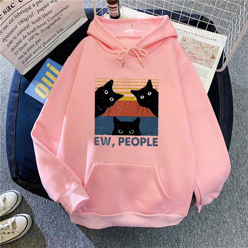 Kvinders hoodie med stilfuld kattemotiv og inspirerende tekst Skovae