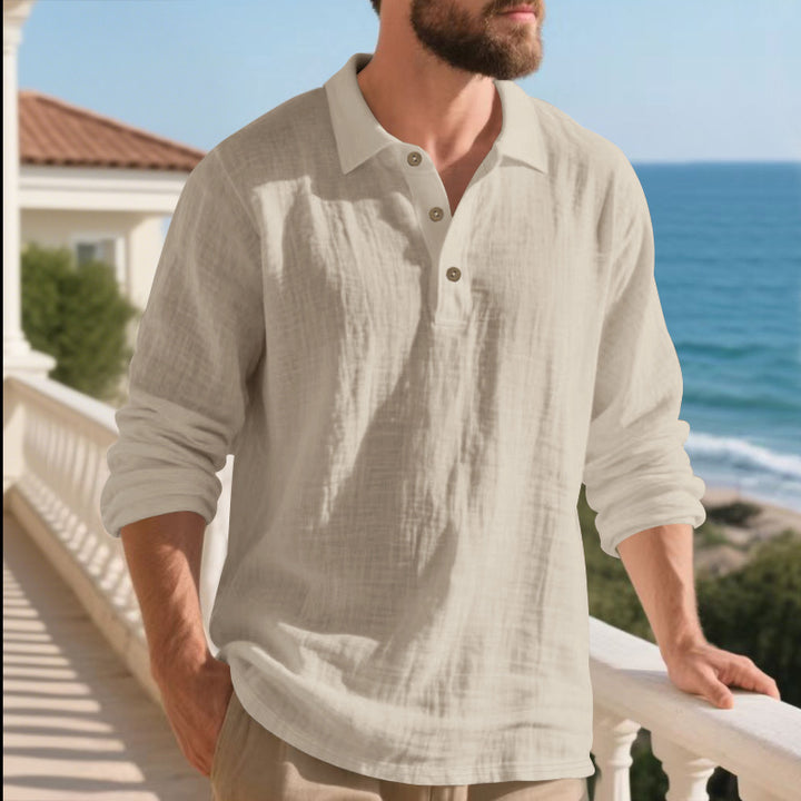 Herre langærmet Henley-shirt i åndbart bomuldsblandingsmateriale med moderne design Stilla