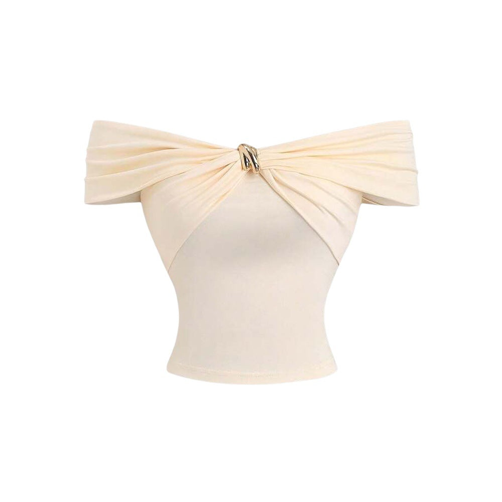 Kvindernes Off-Shoulder Top med Dobbel Draperingseffekt og Elegant Lukning Stilla