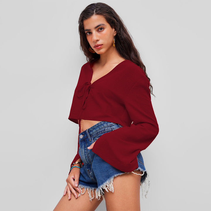 Kvindernes crop top med dyb V-hals og legende knude Stilla