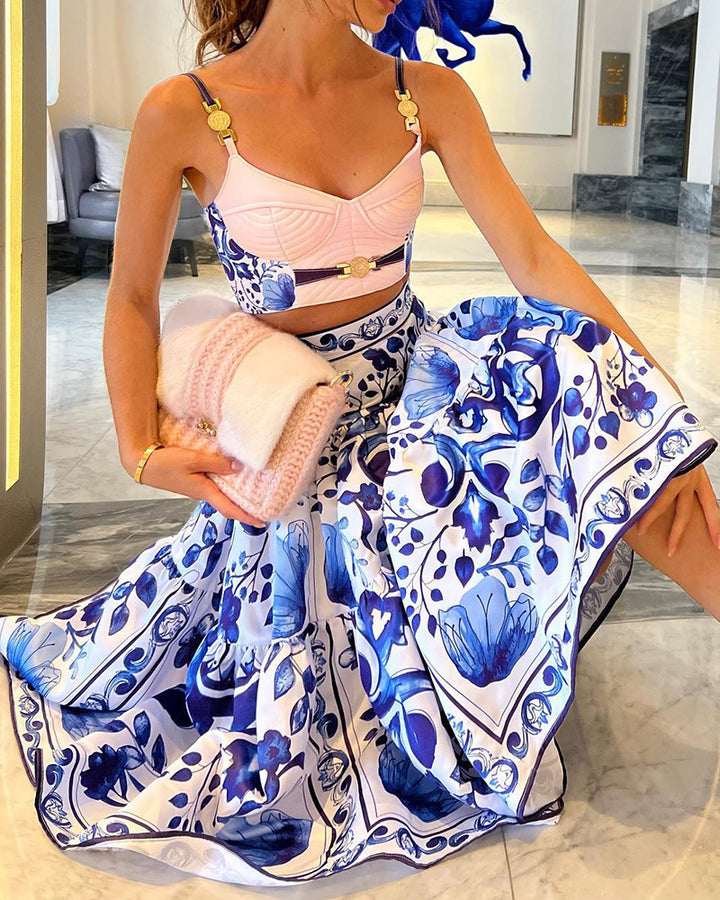 Damer To-dels Tøj Sæt med Blomsterdesign og Fashionabel Bustier Skovae