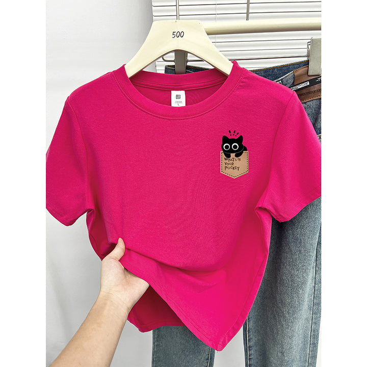 Femme Legesalig Grafisk Lomme T-shirt Stilla