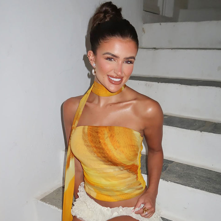 Dame Crop-Top med innovativt draperingsdesign og raffinerede flæsedetaljer Stilla