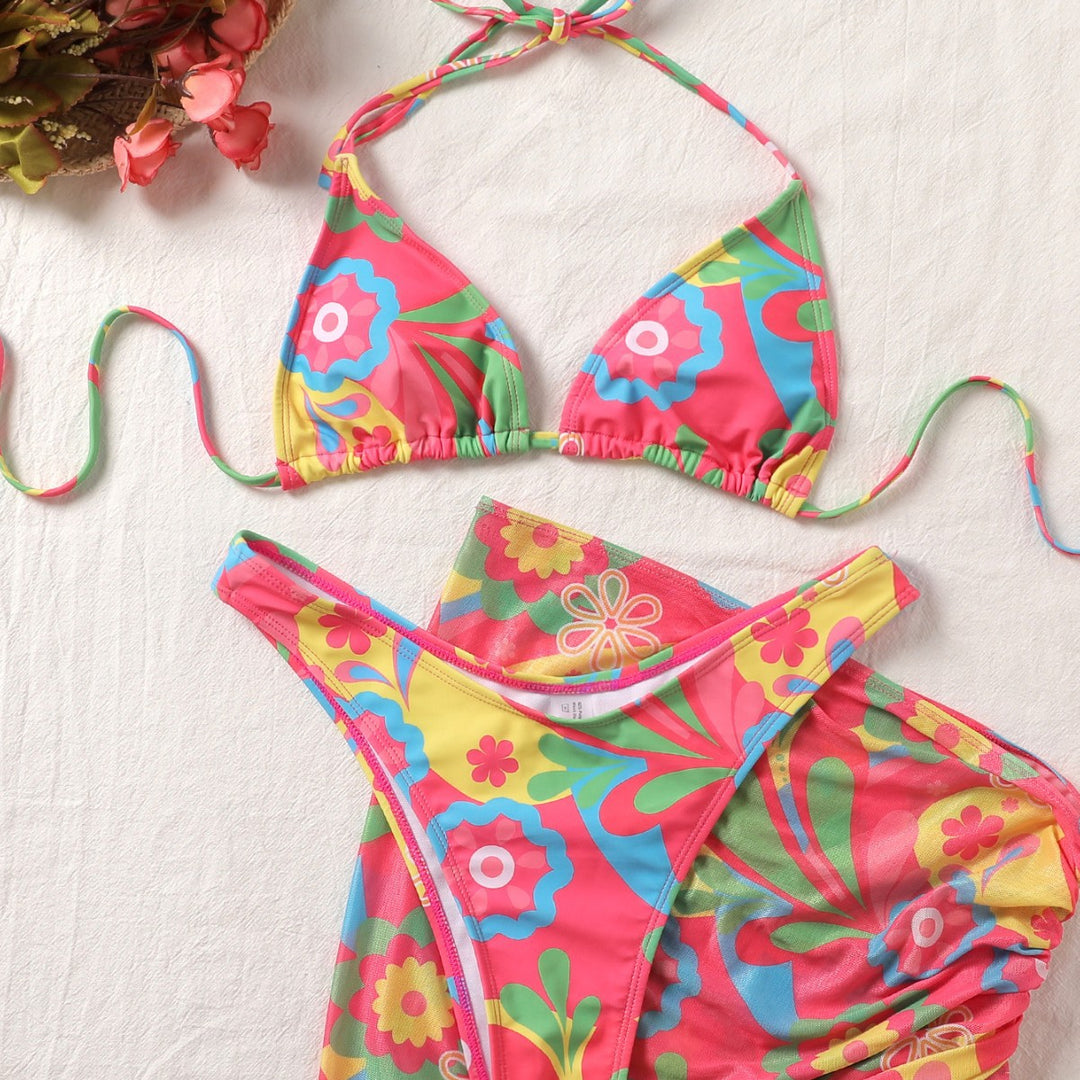 Dame Bikini-sæt med raffineret snøring og blomstermønster Skovae