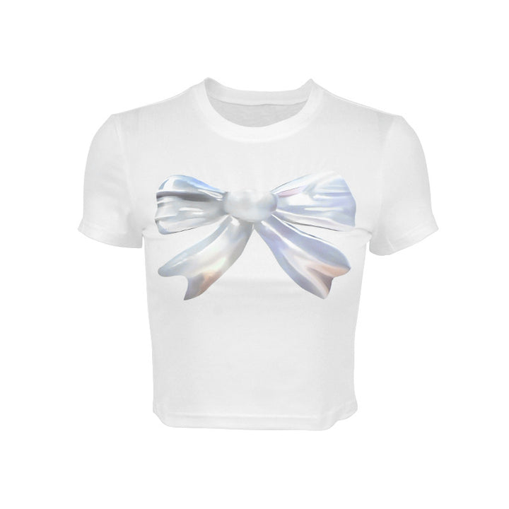 Damer cropped T-shirt med unikt 3D-design af en sløjfe Skovae
