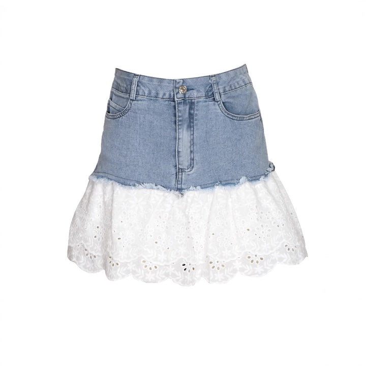 Femme Denim og Spids A-Linje Nederdel Stilla