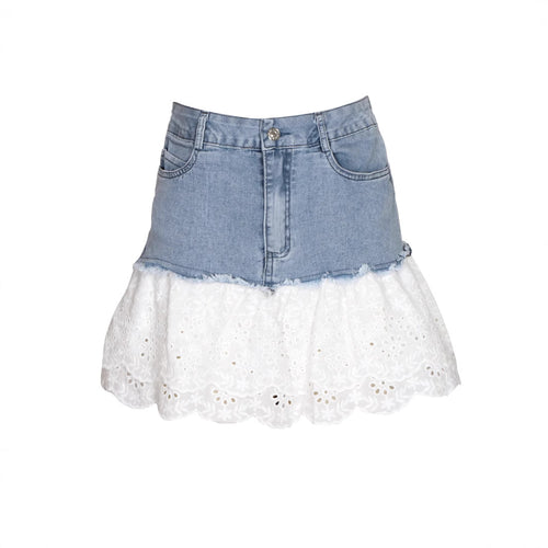 Femme Denim og Spids A-Linje Nederdel Stilla