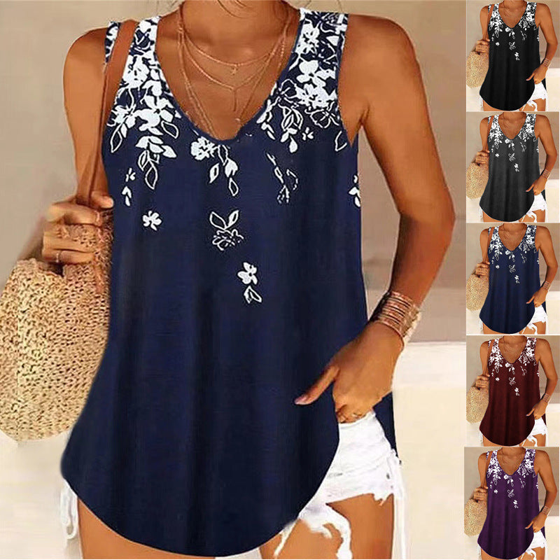 Dame Floral Print V-udskæring Tunika Top Stilla
