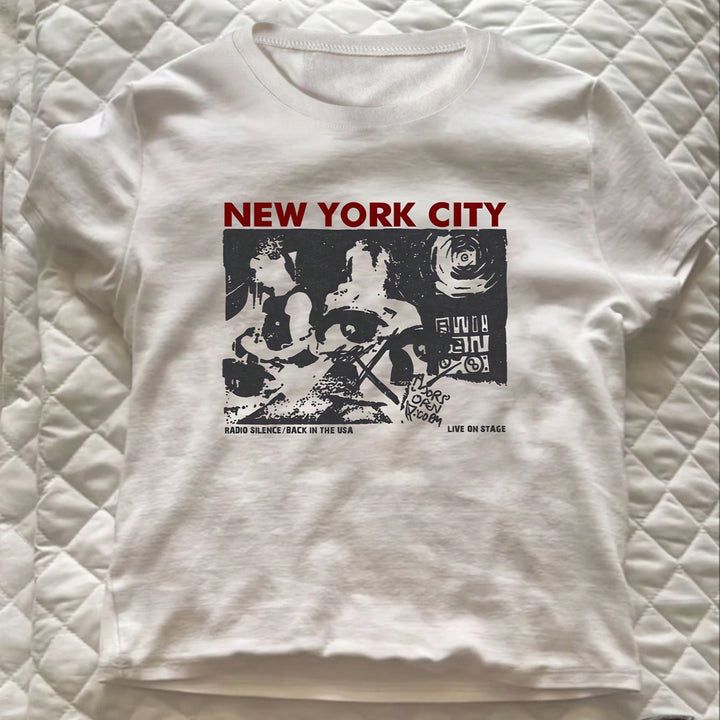 Dame grafik T-shirt med kreativt New York City motiv Skovae