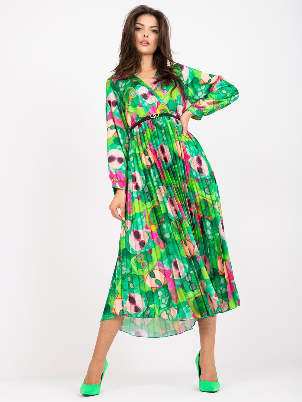 Dame elegant Maxi-kjole med bølgende design og V-hals Stilla