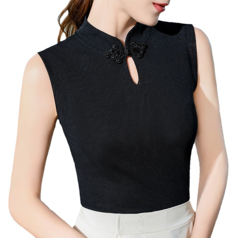 Dame ærmeløs top med elegant slids og dekorativ knapdetalje Stilla