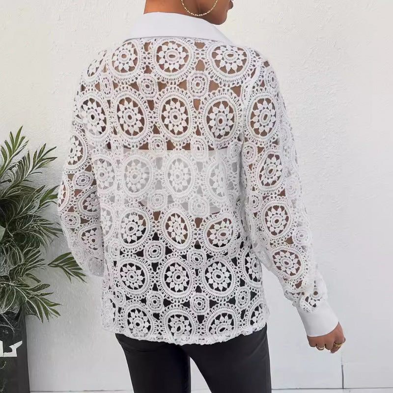 Kvinder Gennemsigtig Spitze Knap-Bluse Stilla