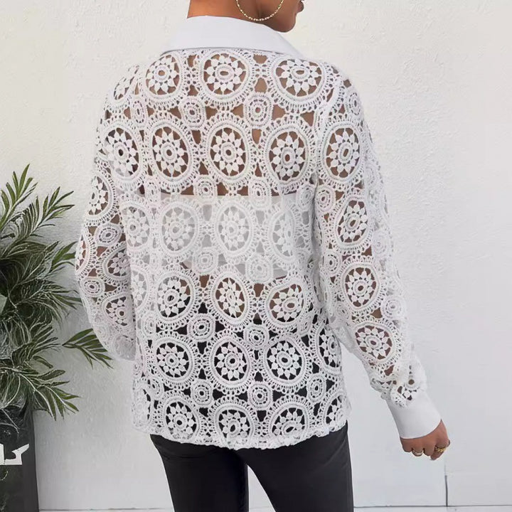 Kvinder Gennemsigtig Spitze Knap-Bluse Stilla