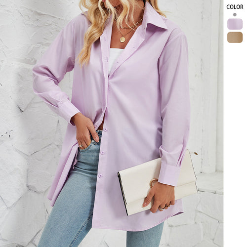 Dame skjorte bluse med elegant oversized snit og klassiske detaljer med knapper Skovae