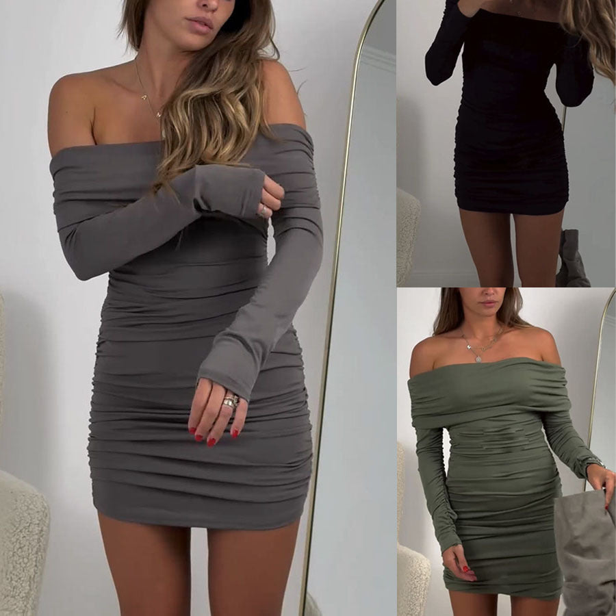 Dame Off-Shoulder Lige kjole med elegant flæse-design og figursyet snit Stiila