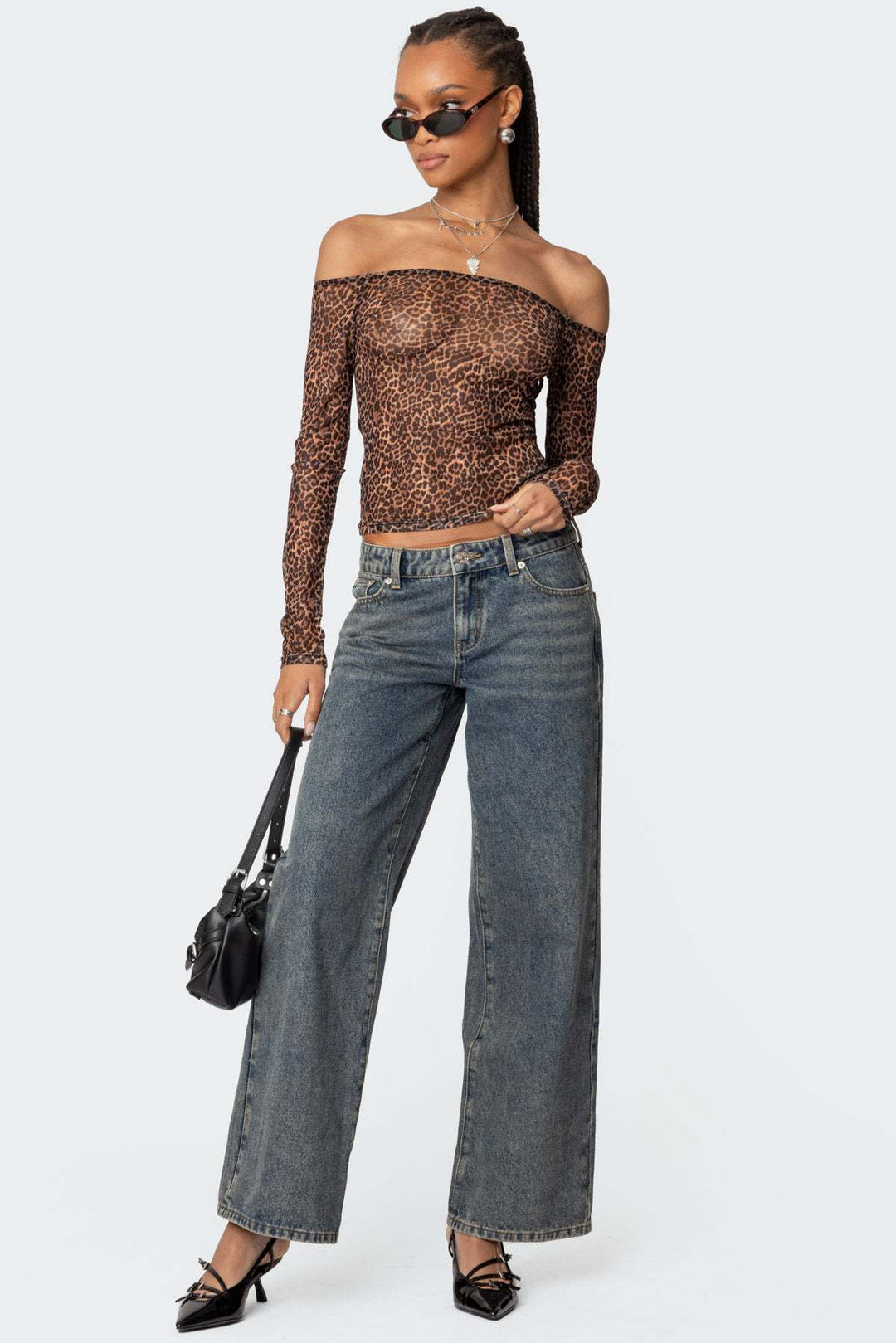 Dame Elegante Off-Shoulder Top med trendy Animal-Print-design Stilla