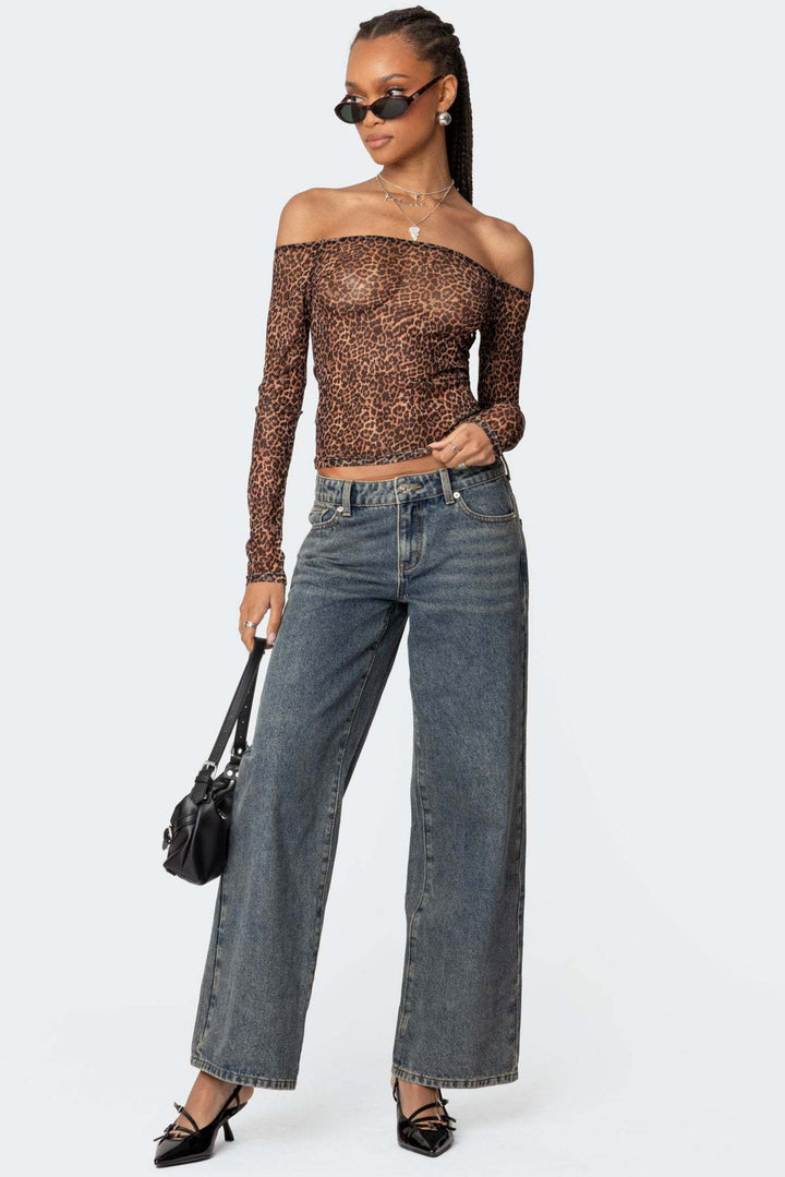 Dame Elegante Off-Shoulder Top med trendy Animal-Print-design Stilla