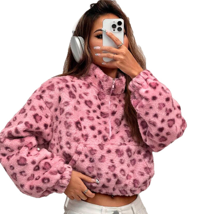 Damer fleece pullover med leopardmønster Stilla