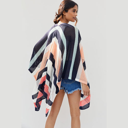 Damer Let Farveblok Strand-Poncho Stilla