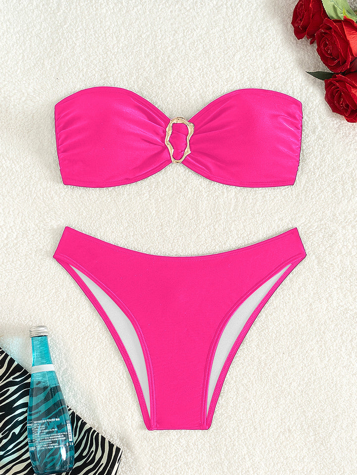 Dame Bandeau-bikini med elegant guldspringlås Skovae