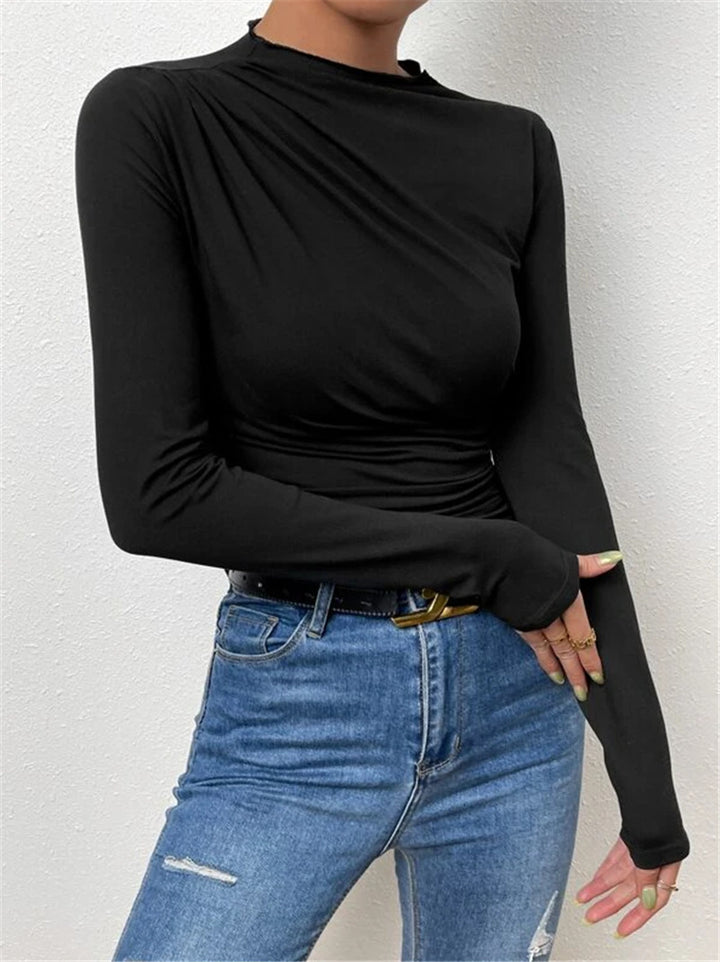 Dame elegant langærmet overdel med raffineret draperingsdesign Stilla