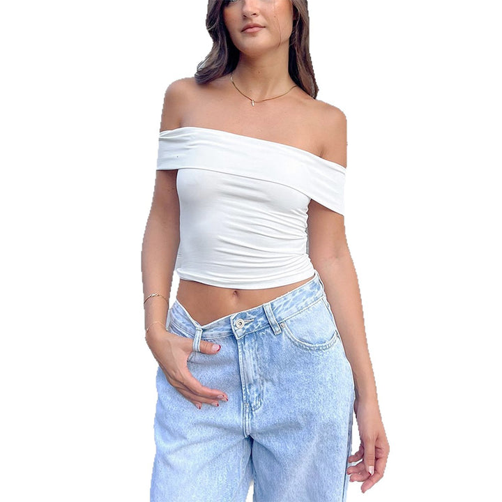 Dame skulderfri crop-top med figursygende snit Skovae