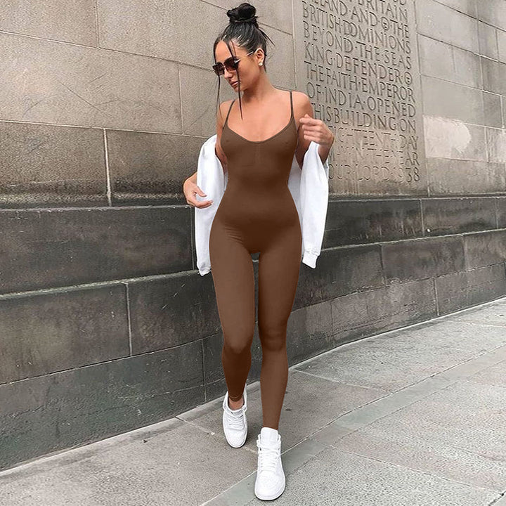 Dame Longsleeve Jumpsuit med spaghetti-stropper og tætsiddende pasform Stilla