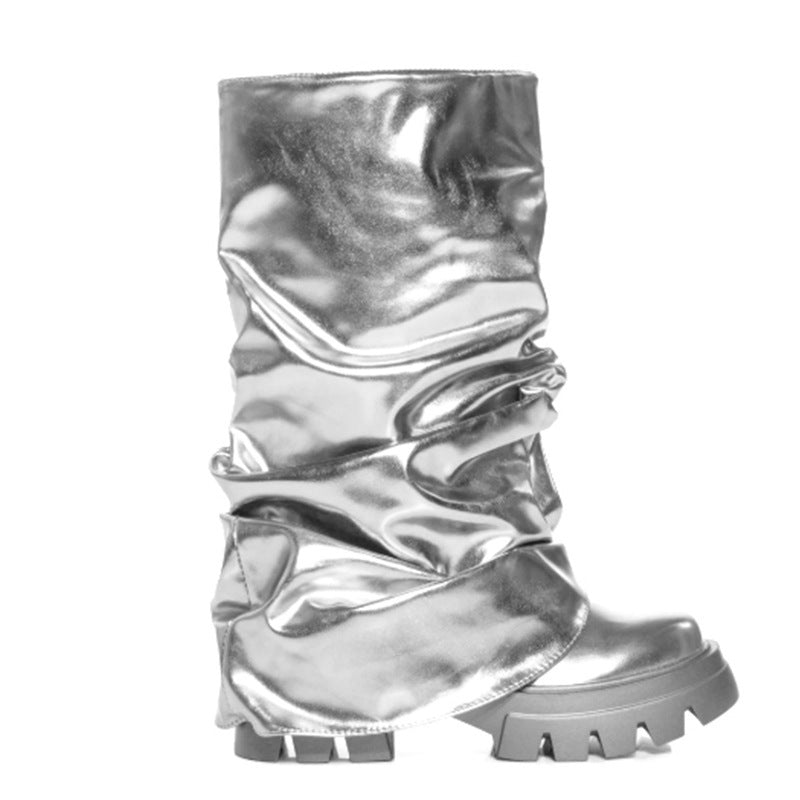 Femme Slouchy Metallic Over-knæ-støvler Stilla