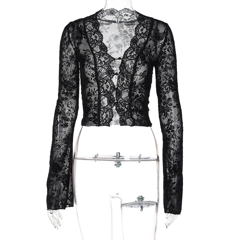 Dame Transparent blonde bluse med leopardmønster Skovae