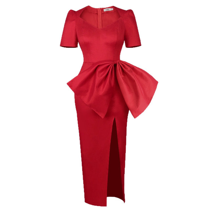 Dame maxikjole med elegant drapering og voluminøs nederdel Skovae