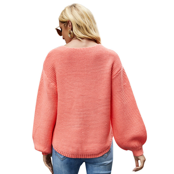 Dame Kvalitets Strikpullover med asymmetrisk Krave og voluminøse Ærmer Stilla