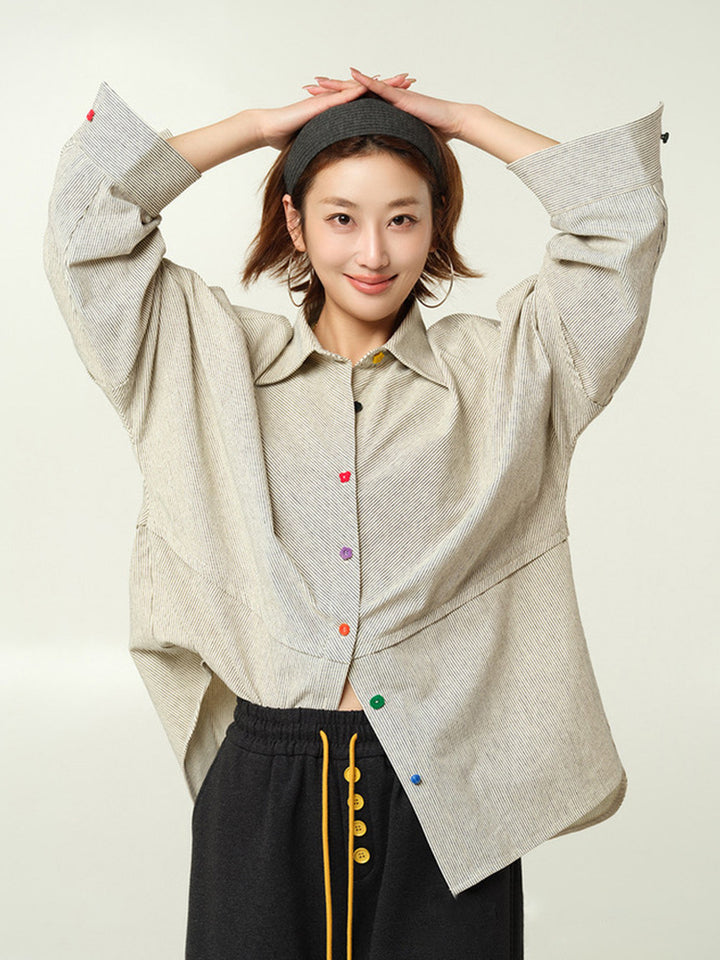 Dame oversized rutet skjorte med fashionable knap detaljer Stilla