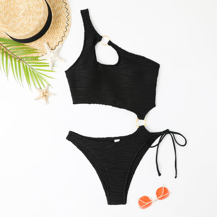 Dame Designer-Bikini Sæt med asymmetrisk snit og ringdetaljer Stilla