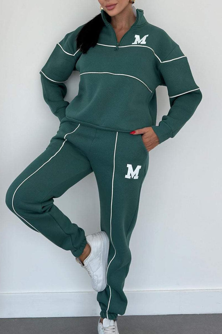 Dame sporty sweatshirt sæt med lynlås og kontrasterende syninger Stiila
