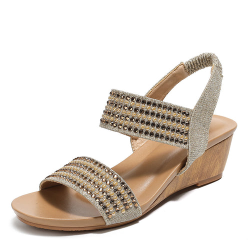 Dame Wedge-sandaler med glitrende strass dekorationer og elastiske remme Stilla